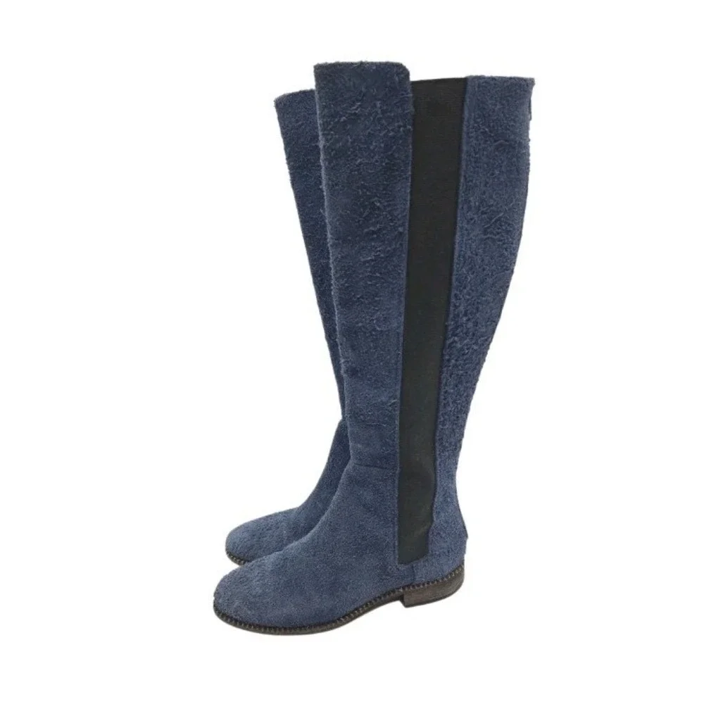 Free People Callow Tall Boot Blue Distressed Blue Suede‎ Sz 38 EU 7 US Back Zip
